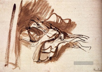 Sakia schlafend im Bett Rembrandt Ölgemälde